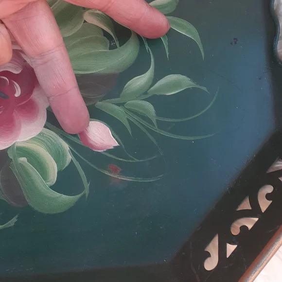 VINTAGE PINK ROSES FLORAL TOLE SERVING TRAY / Display WALL DECOR